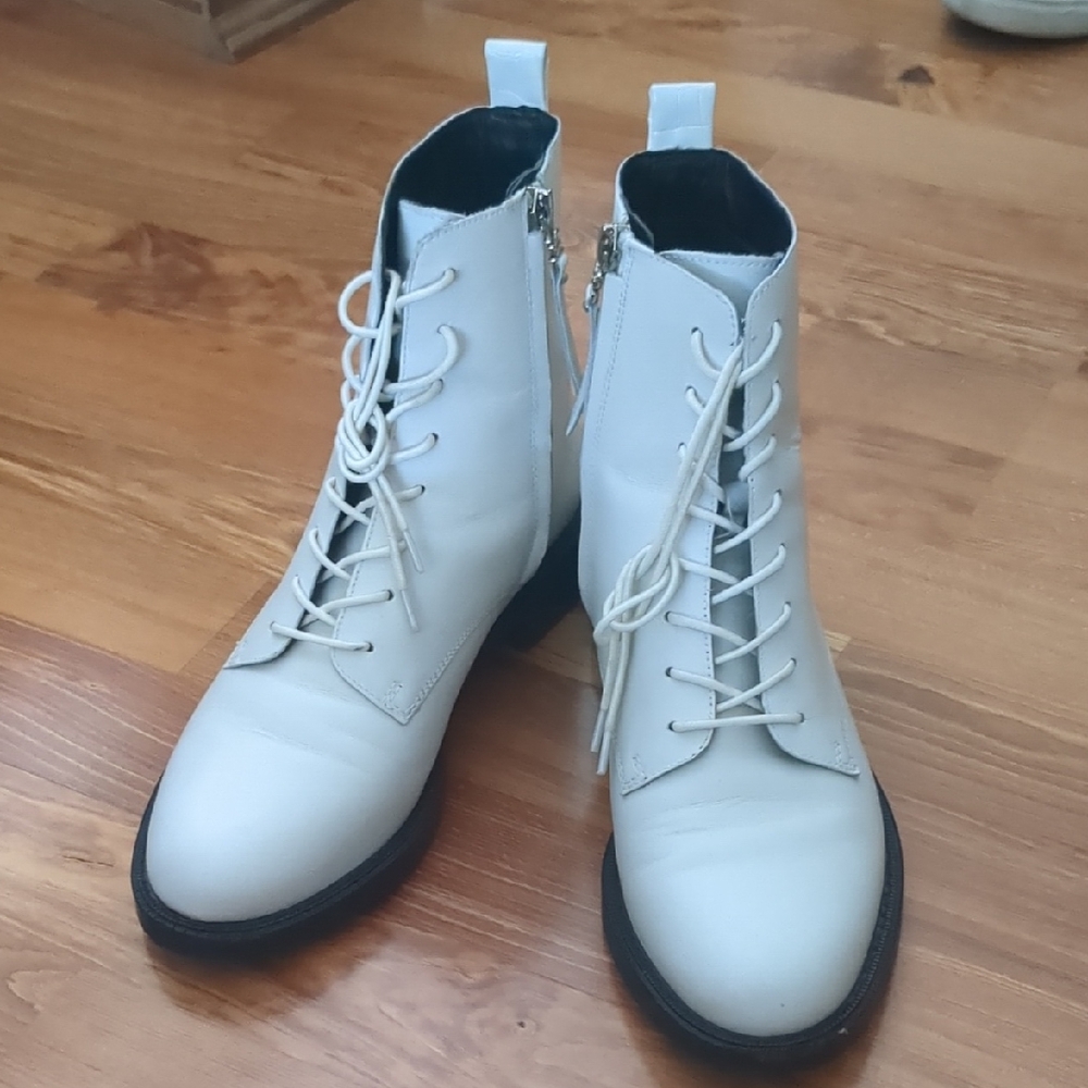 Sam Edelman White Lace-Up Combat Boots